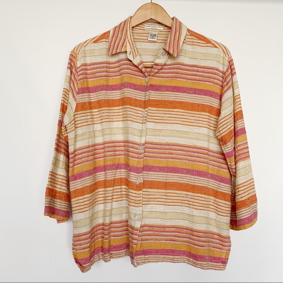 Rebecca Malone Tops - Rebecca Malone Striped Orange Pink Button Down Top